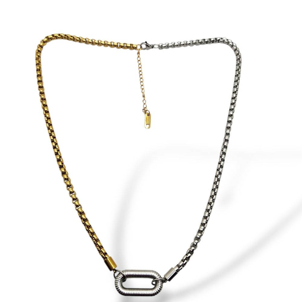 Two-Tone Gold & Silver Chain Necklace with Interlocking Link